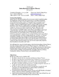 WGSS 392Q Introduction to Queer Theory Spring 2017