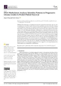 DNA Methylation Analysis Identifies Patterns in Progressive Glioma Grades to Predict Patient Survival