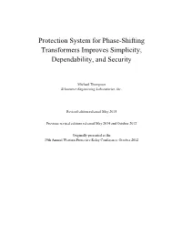 Protection System for Phase-Shifting Transformers Improves Simplicity, Dependability, and Security