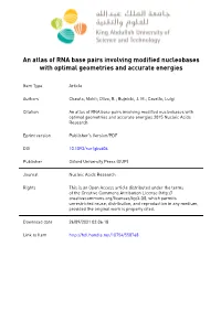 An Atlas of RNA Base Pairs Involving Modified Nucleobases with Optimal Geometries and Accurate Energies