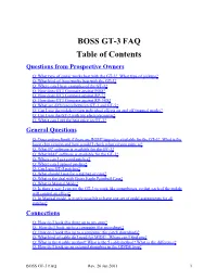BOSS GT-3 FAQ Table of Contents