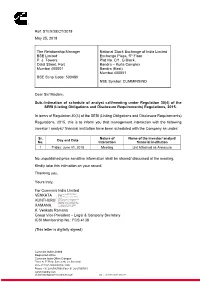 Schedule of Meeting with Investor/ Analyst on 01.06.2018