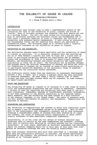 THE SOLUBILITY of GASES in LIQUIDS Introductory Information C
