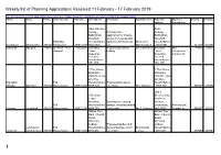 Weekly List of Planning Applications Received 11 February - 17 February 2019