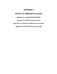 Appendix a Notice of Preparation (Nop)