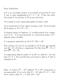 Some Definitions: If F Is an Orientable Surface in Orientable 3-Manifold M
