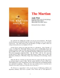A Review of the Martian by Andy Weir