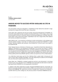 Anders Boyer to Succeed Peter Vekslund As Cfo in Pandora