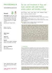 Eye Size and Investment in Frogs And