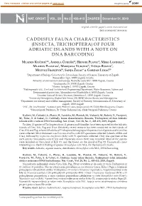 (Insecta, Trichoptera) of Four Adriatic Islands with a Note on Dna Barcoding