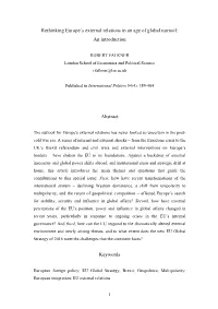 Rethinking Europe's External Relations in an Age of Global Turmoil: an Introduction Abstract Keywords