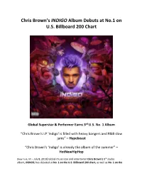 Chris Brown's INDIGO Album Debuts at No.1 on U.S. Billboard 200 Chart