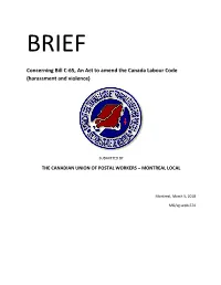 Concerning Bill C-65, an Act to Amend the Canada Labour Code (Harassment and Violence)