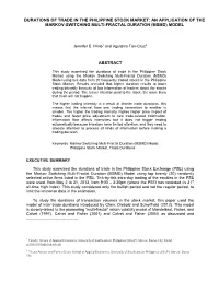 Durations of Trade in the Philippine Stock Market: an Application of the Markov-Switching Multi-Fractal Duration (Msmd) Model
