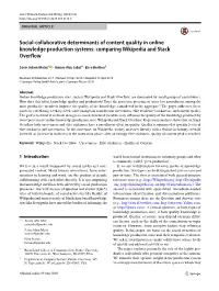 Social-Collaborative Determinants of Content Quality in Online Knowledge Production Systems: Comparing Wikipedia and Stack Overf