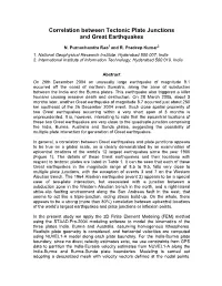 Correlation Between Tectonic Plate Junctions and Great Earthquakes