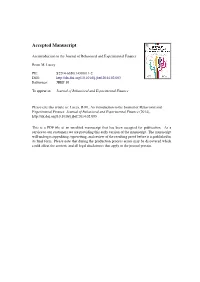 An Introduction to the Journal of Behavioral and Experimental Finance