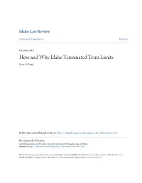 How and Why Idaho Terminated Term Limits Scott .W Reed