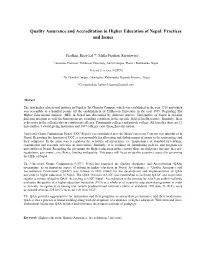 Quality Assurance and Accreditation in Higher Education of Nepal: Practices and Issues