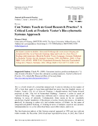 A Critical Look at Frederic Vester's Bio-Cybernetic Systems Approach