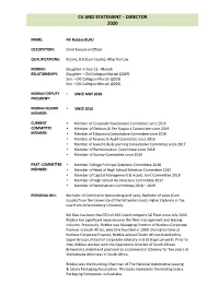 Cv and Statement – Director 2020