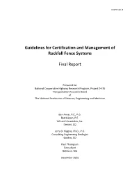 Guidelines for Certification and Management of Rockfall Fence Systems