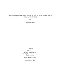 INFLUENCE of TEMPERATURE on GROWTH and TIMING of EMERGENCE of FOUR MAYFLY SPECIES by Corrine Anne Higley a THESIS Submitted to M