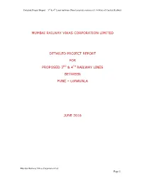 Mumbai Railway Vikas Corporation Limited Detailed Project Report for Proposed 3 & 4 Railway Lines Between Pune – Lonavala