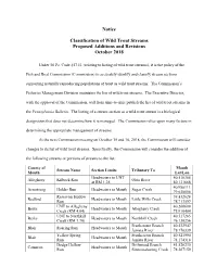 Notice Classification of Wild Trout Streams Proposed Additions And