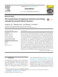 The Neural Bases of Argument Structure Processing Revealed by Primed Lexical Decision