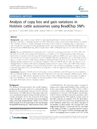 Analysis of Copy Loss and Gain Variations in Holstein Cattle