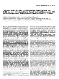Calcium Current Block by (-)-Pentobarbital, Phenobarbital