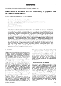 Enhancement of Dissolution and Oral Bioavailability of Gliquidone with Hydroxy Propyl-Β-Cyclodextrin