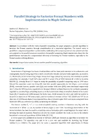 Parallel Strategy to Factorize Fermat Numbers with Implementation in Maple Software