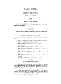 Rajya Sabha —— List of Business