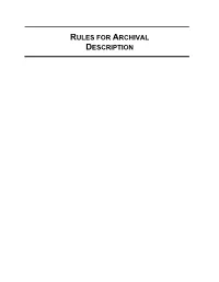Rules for Archival Description (RAD) in 1990