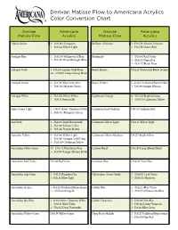 Derivan Matisse Flow to Americana Acrylics Color Conversion Chart