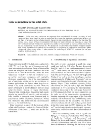 Ionic Conduction in the Solid State