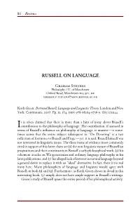 Russell on Language [Keith Green, Bertrand Russell, Language And
