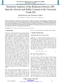 Statistical Analysis of the Relations Between API, Specific Gravity and Sulfur Content in the Universal Crude Oil