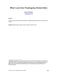 What I Learn from Theatregoing: Review Haiku