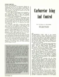 Carburetor Icing and Control