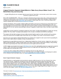 Colgate-Palmolive Expands Global Efforts to "Make Every Drop of Water Count"- on World Water Day and Every Day