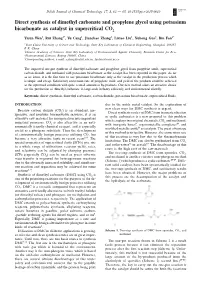 Direct Synthesis of Dimethyl Carbonate and Propylene Glycol Using Potassium Bicarbonate As Catalyst in Supercritical CO2