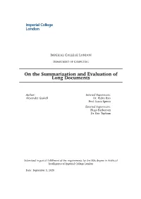 On the Summarization and Evaluation of Long Documents