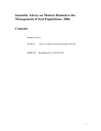 Scientific Advice on Matters Related to the Management of Seal Populations: 2006
