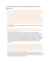 The Following Are Questions Submitted to the University of Pittsburgh by a Community Resident
