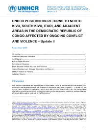 UNHCR Position on Returns to North Kivu, South Kivu, Ituri, and Adjacent