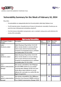 Vulnerability Summary for the Week of February 10, 2014