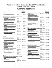 PLATFORM ABSTRACTS Abstract Abstract Numbers Numbers Tuesday 31 Advances and References in Genomic Technology Room 210 #196–#204 2